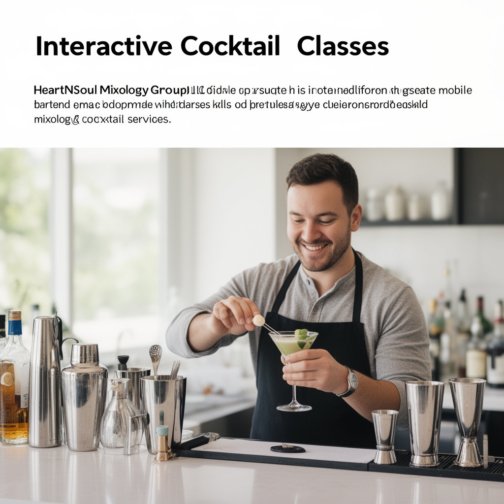 HeartNSoul Mixology Group LLC instructor leading an interactive cocktail class in Los Angeles, CA
